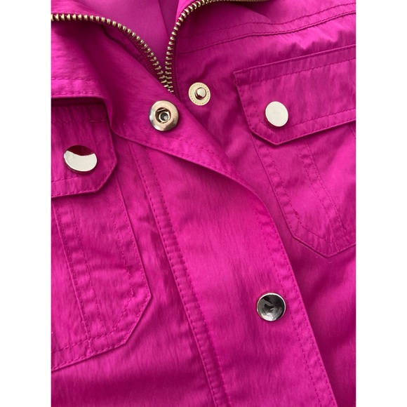 Charter Club Lightweight Rain Shell Jacket Size Medium Hot Pink Gold Buttons - Picture 5 of 13